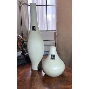 RARE Umbra Vase Pair – 2000s Modern Design – 16" Sheaf & 6.5" Husk –Cactus Green